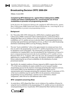 Broadcasting Decision CRTC 2006-204