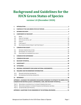 Background and Guidelines for the IUCN Green Status of Species Version 1.0 (December 2020)