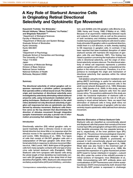 A Key Role of Starburst Amacrine Cells in Originating Retinal Directional Selectivity and Optokinetic Eye Movement