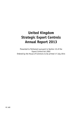 United Kingdom Strategic Export Controls Annual Report 2013