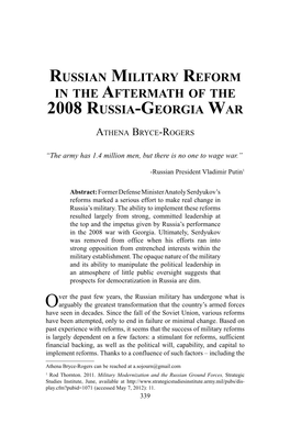 Russian Military Reform in the Aftermath of the 2008 Russia-Georgia War