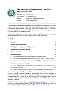 The Proposed Welsh Language Legislative Competence Order