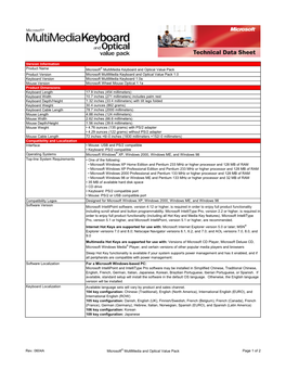 Version Information Product Name Microsoft® Multimedia Keyboard