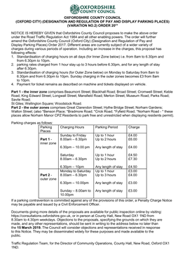 (Oxford City) (Designation and Regulation of Pay and Display Parking Places) (Variation No.2) Order 20**