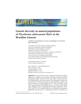 Genetic Diversity in Natural Populations of Theobroma Subincanum Mart