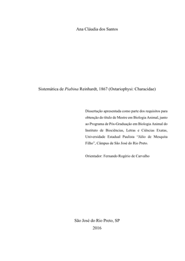 Ana Cláudia Dos Santos Sistemática De Piabina Reinhardt, 1867