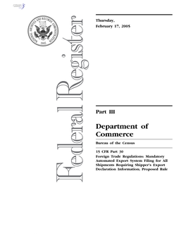 Department of Commerce Bureau of the Census