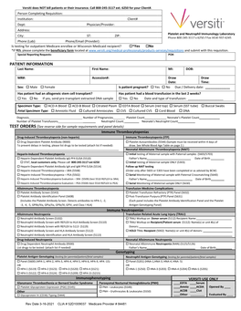 Platelet and Neutrophil Immunology Testing Requisition