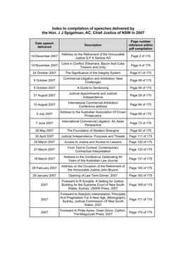 To Compilation of Speeches Delivered by the Hon. JJ Spigelman, AC