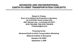 Advanced and Unconventional Earth-To-Orbit Transportation Concepts