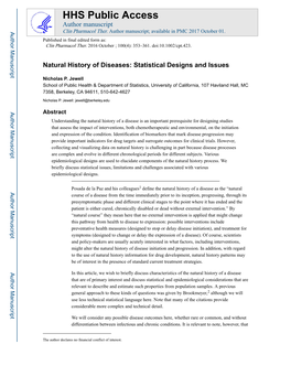 Natural History of Diseases: Statistical Designs and Issues