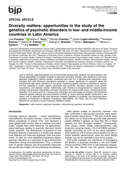 Opportunities in the Study of the Genetics of Psychotic Disorders in Low- and Middle-Income Countries in Latin America Lais Fonseca,1,20000-0000-0000-0000 Brena F