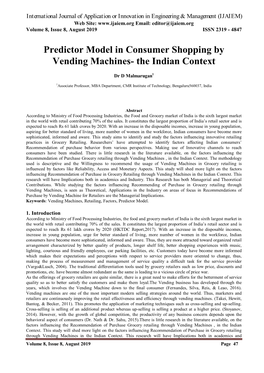 Predictor Model in Consumer Shopping by Vending Machines- the Indian Context