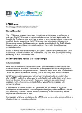 LZTR1 Gene Leucine Zipper Like Transcription Regulator 1