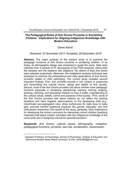 The Pedagogical Roles of Arsi Oromo Proverbs in Socializing Children: Implications for Aligning Indigenous Knowledge with Modern Education