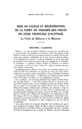 MISE EN VALEUR ET RÉGÉNÉRATION DE LA FORÊT DE TAMARIN DES HAUTS EN ZONE TROPICALE D'altitude La Forêt De Belouve À La Réunion