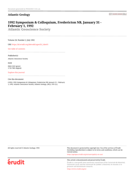 1992 Symposium & Colloquium, Fredericton NB, January 31