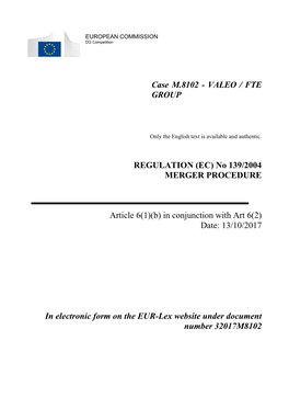 Case M.8102 - VALEO / FTE GROUP