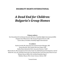 A Dead End for Children: Bulgaria's Group Homes