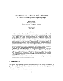 The Conception, Evolution, and Application of Functional Programming Languages