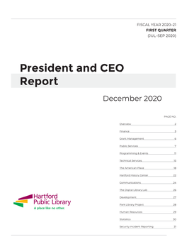 President and CEO Report