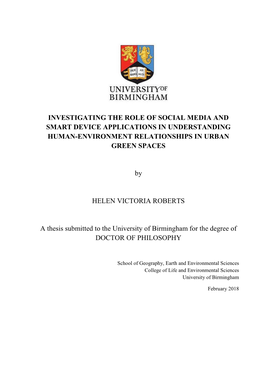 Investigating the Role of Social Media and Smart Device Applications in Understanding Human-Environment Relationships in Urban Green Spaces