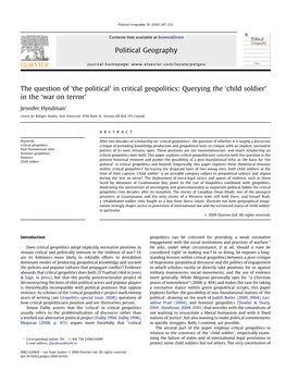 The Question of •The Political• in Critical Geopolitics