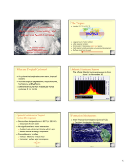 Hurricanes: Formation  Located 23½° N to 23½° S Mechanisms, Forecasting, and Impacts in North Carolina TROPICS