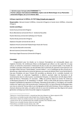 Premier Colloque International STARMANIA, L’Opéra-Rock De Michel Berger Et Luc Plamondon Université D’Angers, Les 3, 4 Et 5 Février 2021
