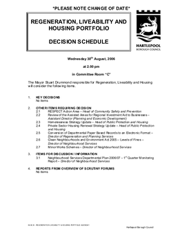 Regenerat Ion, Liveability and Housing Portfolio Decision