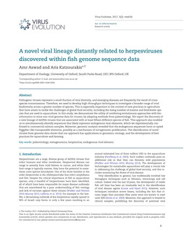 A Novel Viral Lineage Distantly Related to Herpesviruses Discovered Within Fish Genome Sequence Data Amr Aswad and Aris Katzourakis*,†