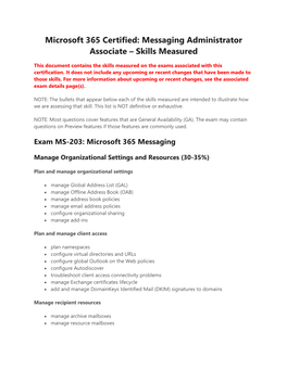 Microsoft 365 Certified: Messaging Administrator Associate – Skills Measured