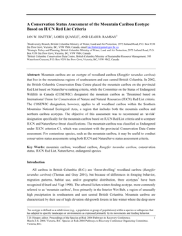 A Conservation Status Assessment of the Mountain Caribou Ecotype Based on IUCN Red List Criteria