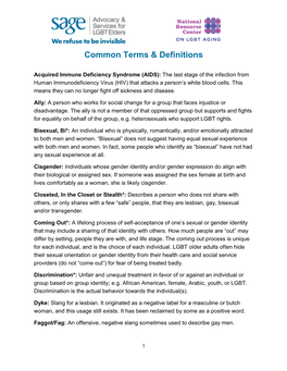 LGBT SAGE Common Terms and Definitions