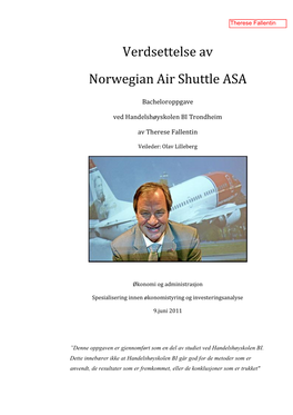 Verdsettelse Av Norwegian Air Shuttle ASA