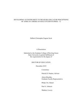 Developing an Instrument to Measure Educator Perceptions of African American Male Students Prek - 12