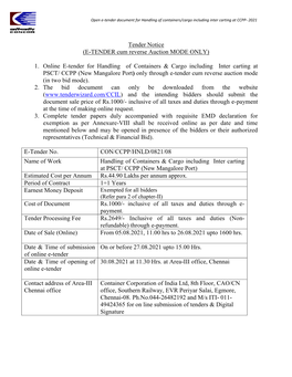 Tender Notice (E-TENDER Cum Reverse Auction MODE ONLY)