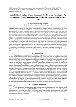 Suitability of Urban Waste Composts for Organic Farming: - an Assessment Through Quality Indices Based Approach in Kerala, India