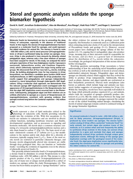 Sterol and Genomic Analyses Validate the Sponge Biomarker Hypothesis