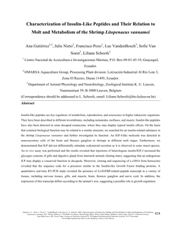 Characterization of Insulin-Like Peptides and Their Relation to Molt and Metabolism of the Shrimp Litopenaeus Vannamei