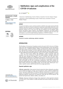 Ophthalmic Signs and Complications of the COVID-19 Infection