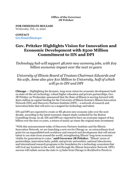 Gov. Pritzker Highlights Vision for Innovation and Economic Development with $500 Million Commitment to IIN and DPI