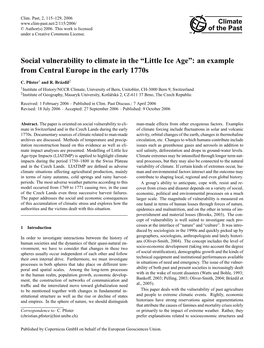 Social Vulnerability to Climate in the “Little Ice Age”: an Example from Central Europe in the Early 1770S