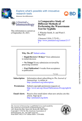 Test for Syphilis Performing the Wassermann Different Methods of A