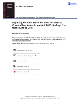 Rape Adjudication in India in the Aftermath of Criminal Law Amendment Act, 2013: Findings from Trial Courts of Delhi