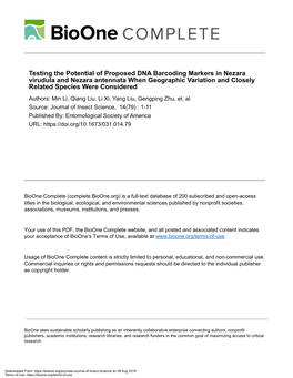 Testing the Potential of Proposed DNA Barcoding Markers in Nezara Virudula and Nezara Antennata When Geographic Variation and Closely Related Species Were Considered