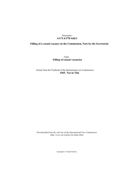 A/CN.4/178/Add.1 Filling of a Casual Vacancy in the Commission, Note by the Secretariat