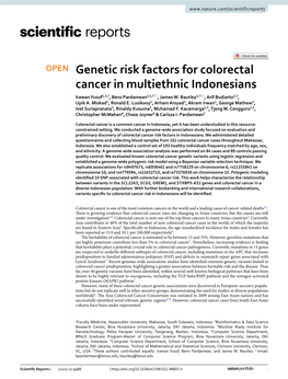 Genetic Risk Factors for Colorectal Cancer in Multiethnic Indonesians Irawan Yusuf1,3,7, Bens Pardamean2,4,7*, James W