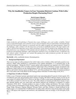 Why Do Smallholder Famers in Four Tanzanian Districts Continue with Coffee Production Despite Fluctuating Prices?