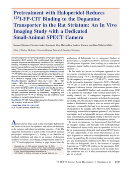 Pretreatment with Haloperidol Reduces 123I-FP-CIT Binding To
